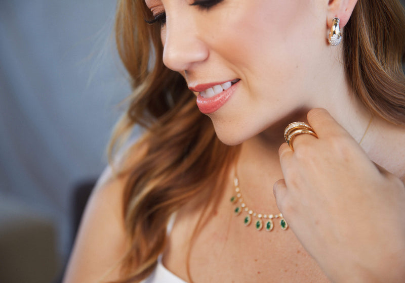 Emerald & Diamond Necklace with a beautiful Gold with Diamond Ring & Earrings
