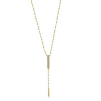 Modern Lariat necklace for everyday glamour.  14K Yellow Gold weight: 3.66 grams 124 Diamond: 0.61 ct Chain
