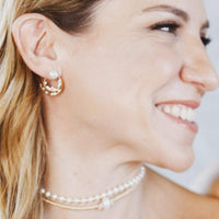 Aretes de perlas y diamantes con oro amarillo