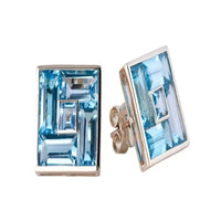 Set Baguette Blue Topaz Pendant Necklace & Earrings