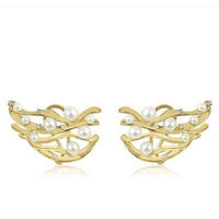 14K Yellow Gold with Pearl & Diamond Winged Earrings