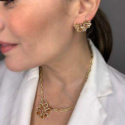 Set Citrine & Diamonds Necklace & Earrings