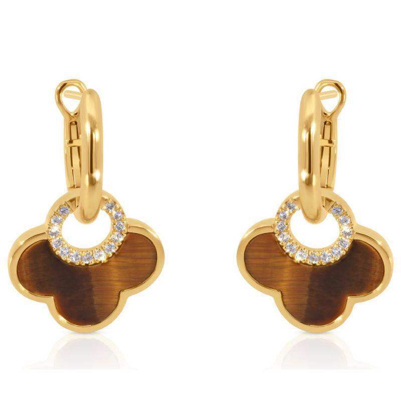 Set Tigers Eye & Diamond Pendant Necklace & Earrings