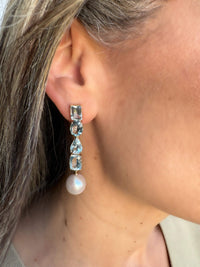 Aretes de aguamarina y perla en  oro amarillo