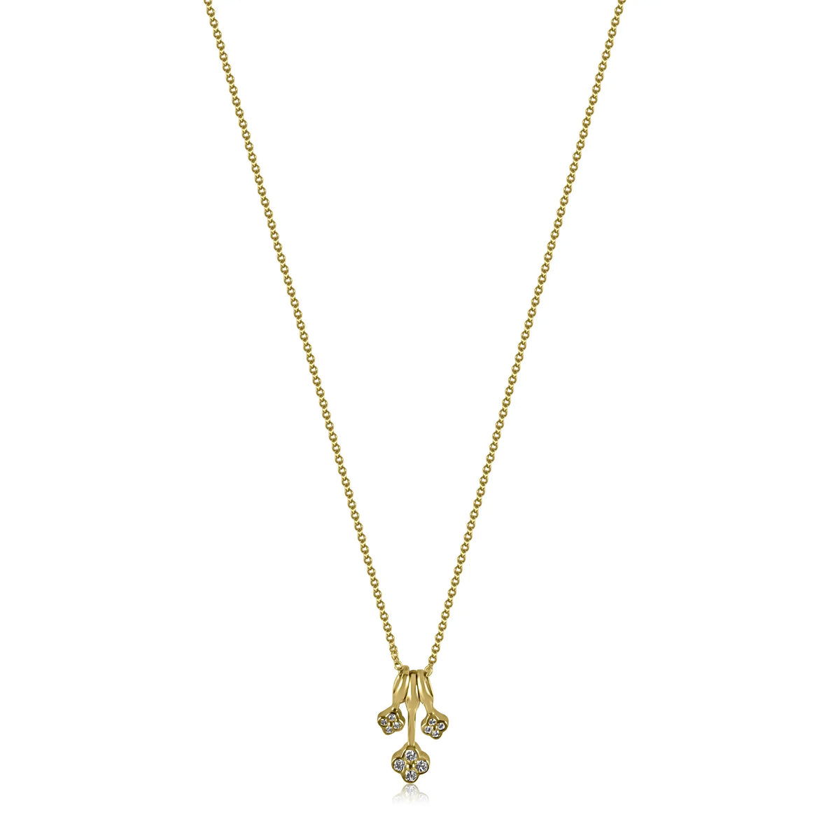 Collar de tres flores de diamantes con oro amarillo de 14 quilates
