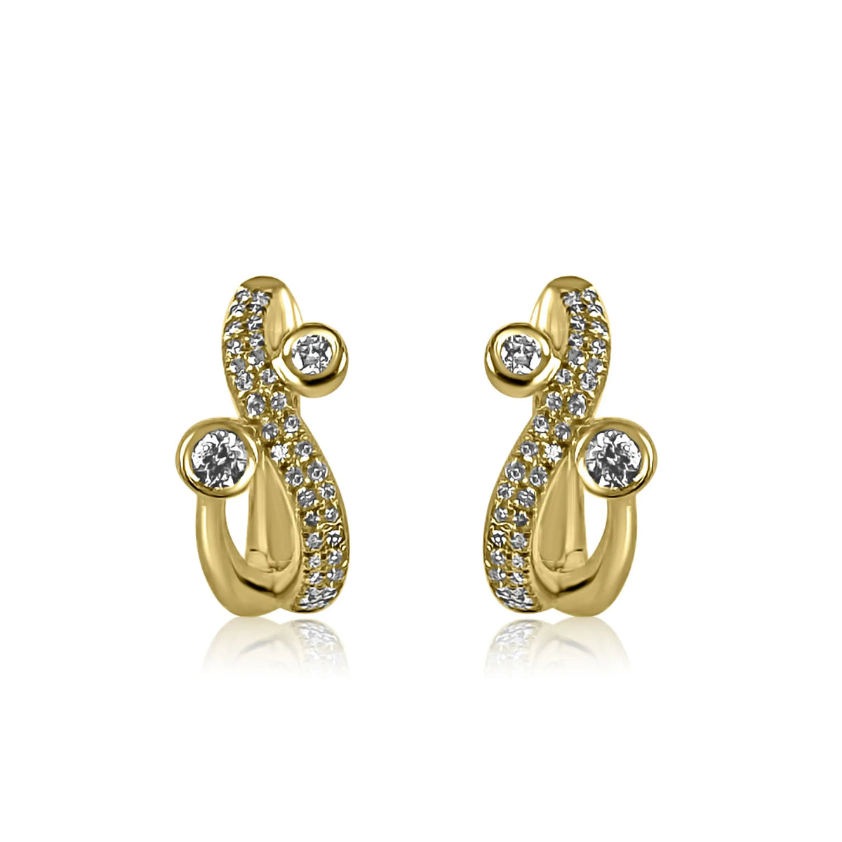 14K Yellow Gold Curved Diamonds Earrings