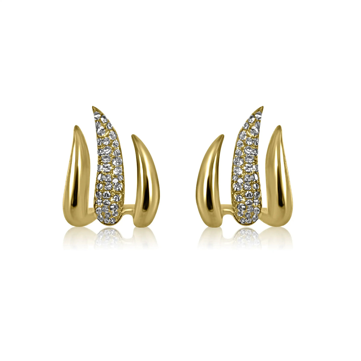 14K Yellow Diamond Three Curved Huggies Earrings