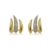 14K Yellow Diamond Three Curved Huggies Earrings