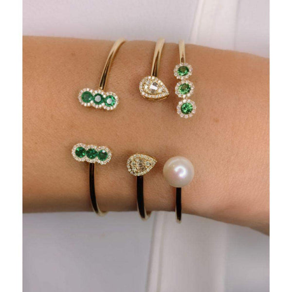 Two Side Emerald Trio with Diamond in 18K Yellow Gold Bracelets, use your favorite and wear it every day.