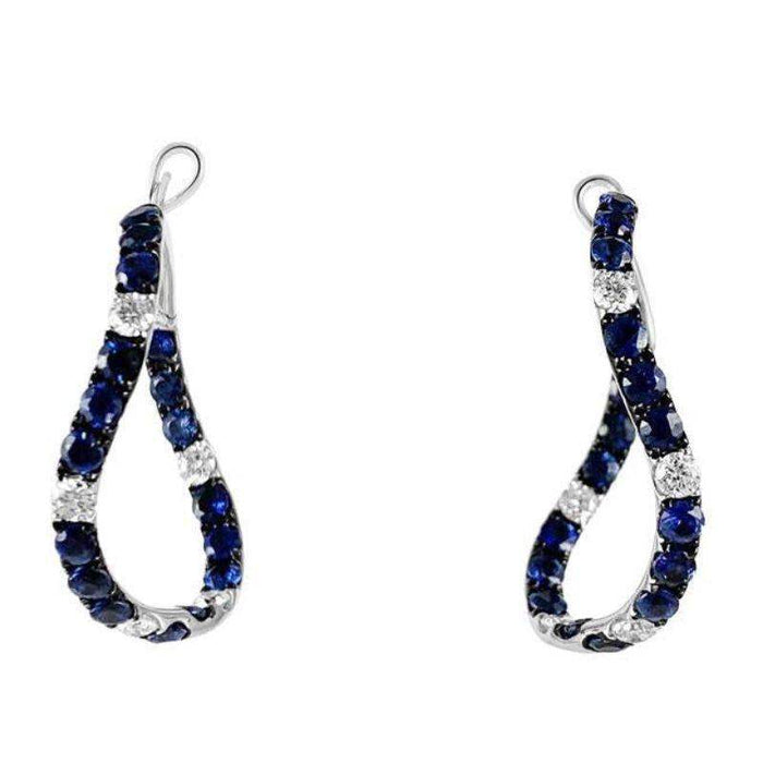 jewelry store near me, pearls, rubi, sapphire, emerald, gold necklace womens, New York, Misisipi, California, Florida, Georgia, Tijuana, San Diego, Hermosillo, Monterey, Carolina del Sur, Connecticut, Texas, Maryland, Alabama, Carolina del Norte, Adriana Fine Jewelry Online Shop, Buy Earrings, Necklaces, Bracelets, Rings, gemstones, permanent jewelry in San Diego.Wavy Blue Sapphire Diamonds Hoop . s in 1 Wavy Blue Sapphire & Diamonds with 18K White Gold