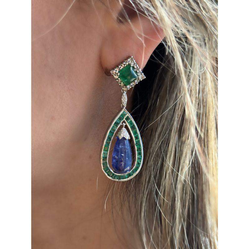 Aretes lágrima de esmeralda y tanzanita