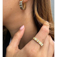 14K Yellow Gold Striped with Diamond Rings