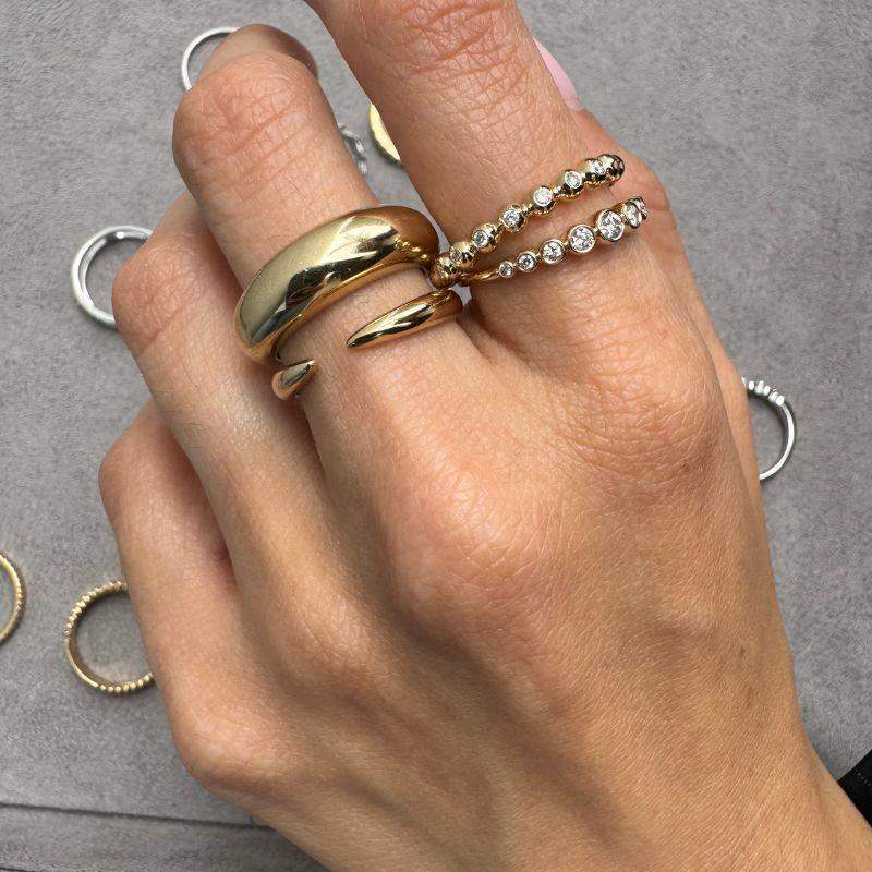 14K Yellow Gold & Diamond Beaded Rings