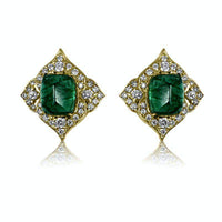 Aretes de esmeralda y diamantes con oro amarillo