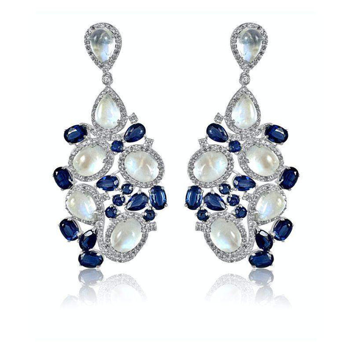 Moonstones & Kyanite with Diamonds Earrings