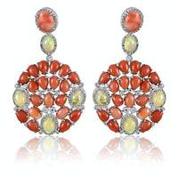 Aretes círculo colgante de coral rosa con ópalo y diamantes