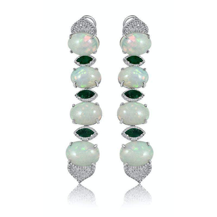 Ethiopian Opal & Emerald with Diamond Dangle Earrings