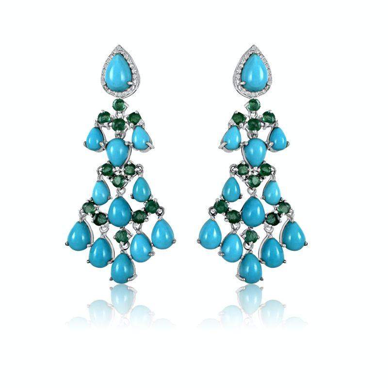 Aretes de turquesa con diamantes y esmeralda
