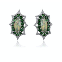 Aretes de ópalo y tsavorita con diamantes