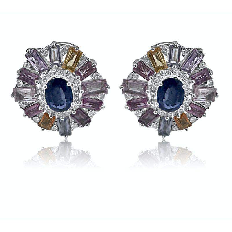 Aretes en forma de flor en cianita y zafiro multicolor