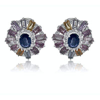 Aretes en forma de flor en cianita y zafiro multicolor