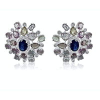 Aretes circulares de corte de zafiro multicolor y cianita