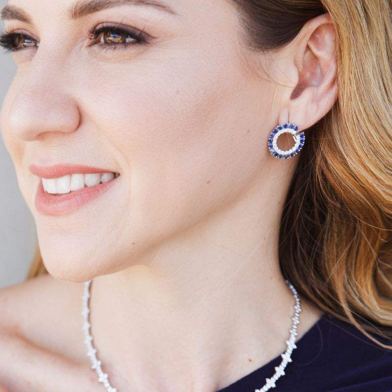 Blue Sapphire & Diamond Circle Stud Earrings