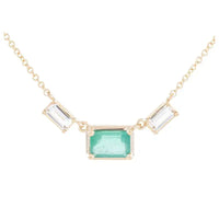 Emerald & White Topaz Pendant with 14K Yellow Gold Necklace