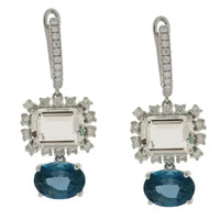 Set Blue Topaz & Quartz on White Gold Necklace & Earrings