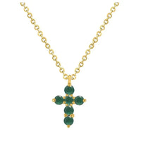 Mini Emerald Cross Pendant on 14K Yellow Gold Necklaces