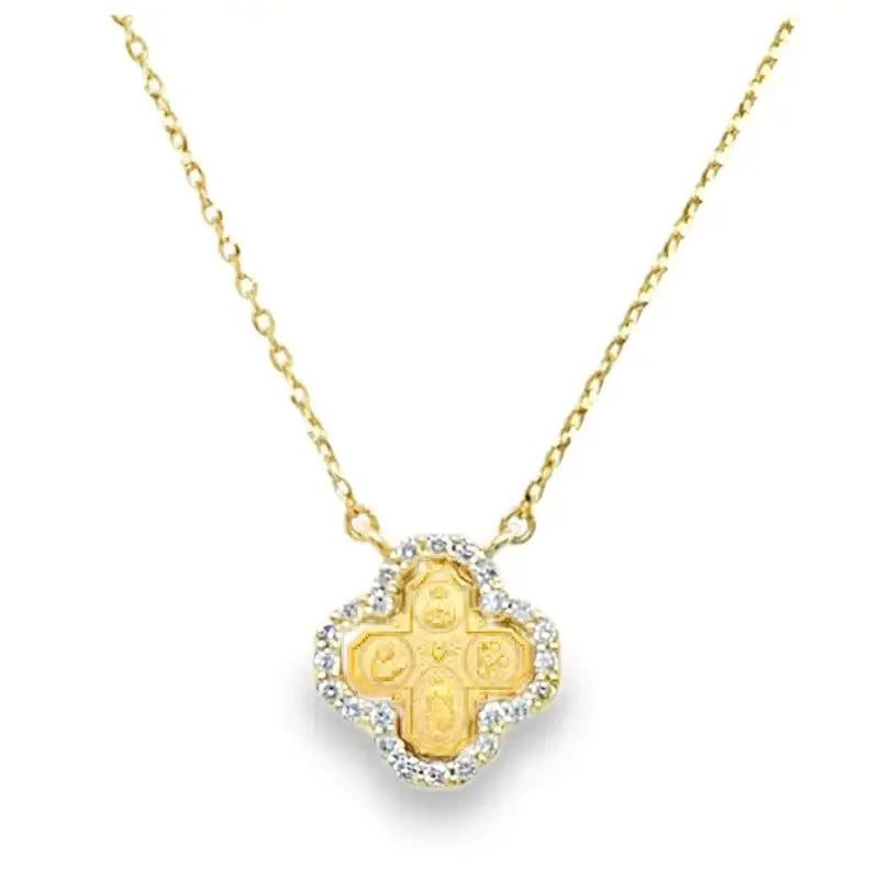 Mini Scapular with Diamond Pendant on 14K Yellow Gold Necklaces