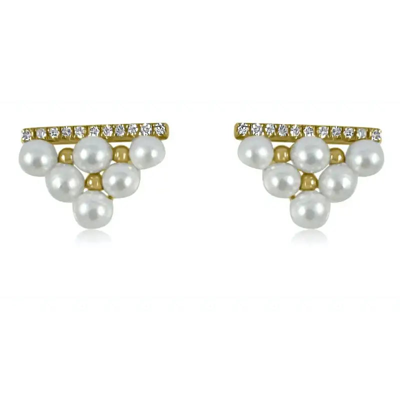Triangle Pearl & Yellow Gold Stud Earrings