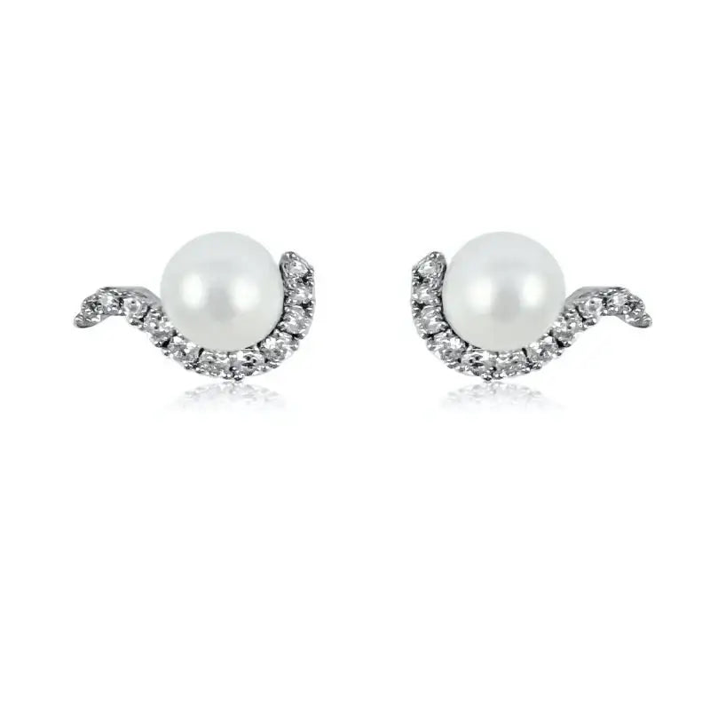 Diamond Cradled Pearl Stud Earrings