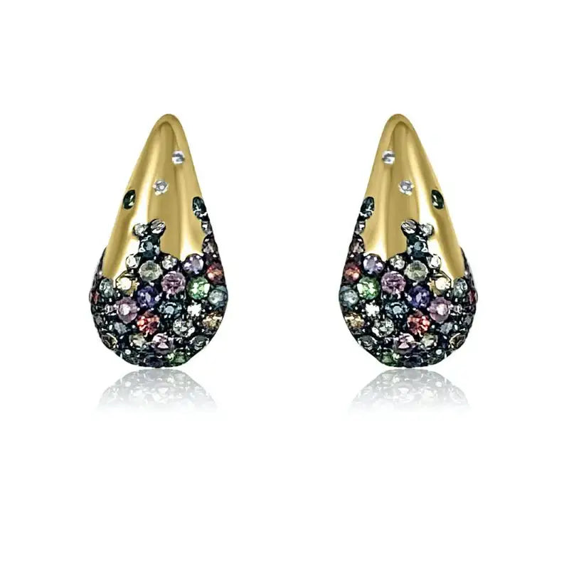 Multicolor Sapphire Bean Studs on 14K White Gold Earrings