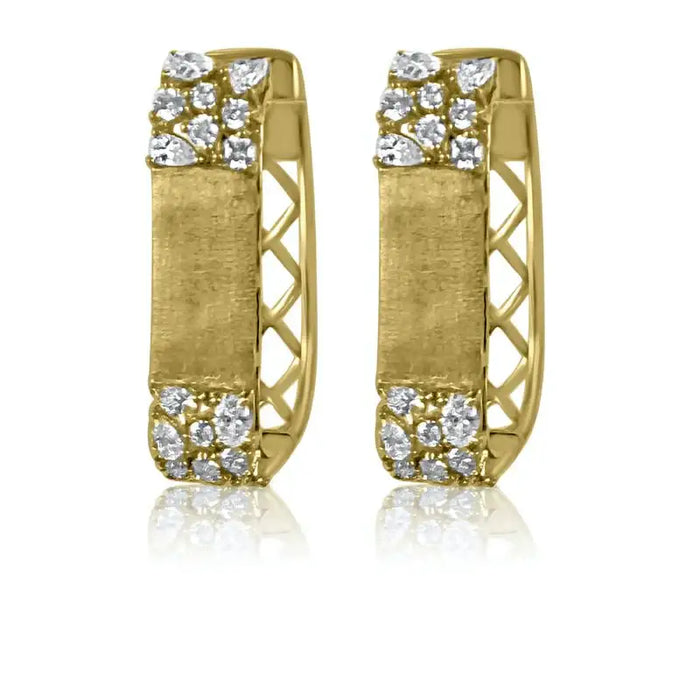 Rectangular Hoop Diamond & 14K Yellow Gold Earrings
