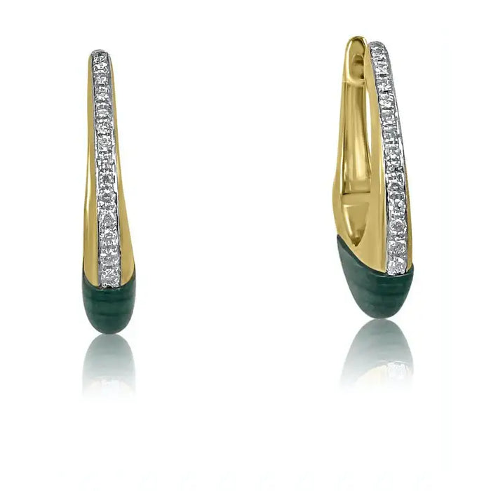 Malachite & Diamonds Huggies with 14K Yellow Gold Earrings