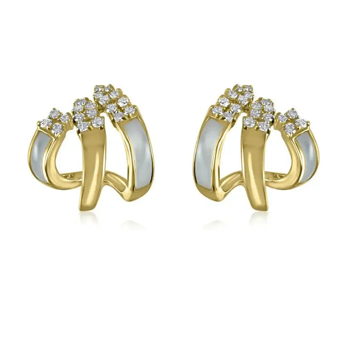 Mother of Pearl & Diamond Huggie Earrings