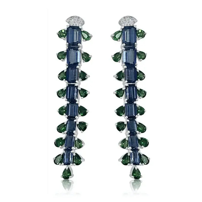 Kyanite with Tsavorite & Diamond Long Line  Earrings