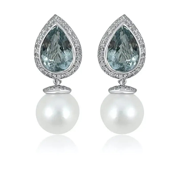Aquamarine Teardrop & Pearl Earrings