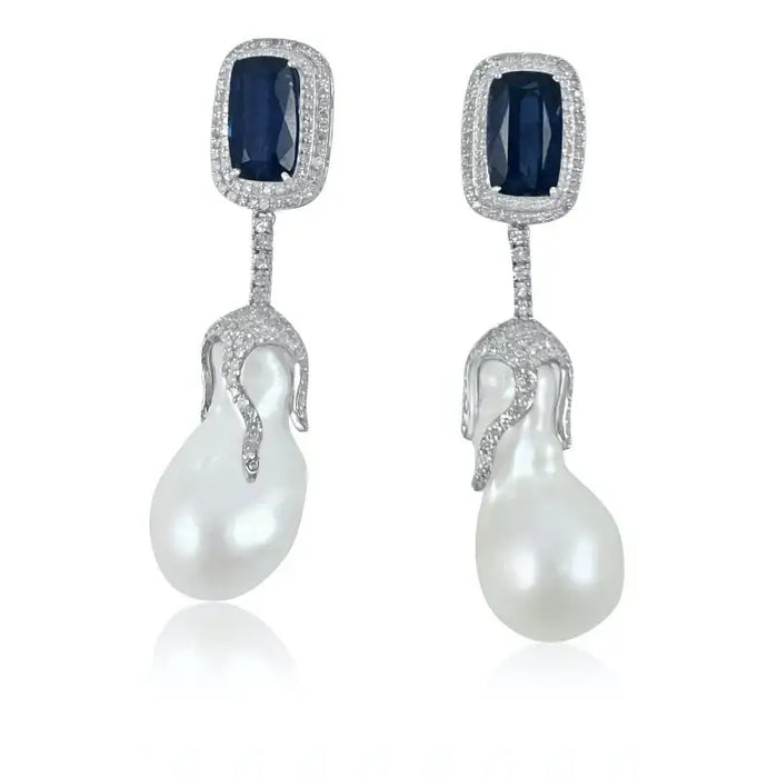 Pearl & Kyanite with Diamonds Earrings