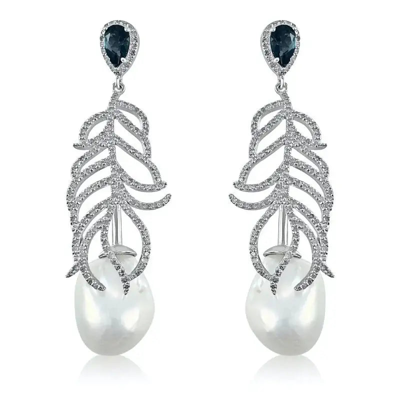 Aretes de topacio azul  y perla barroca