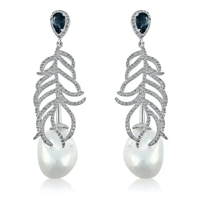 Aretes de topacio azul  y perla barroca