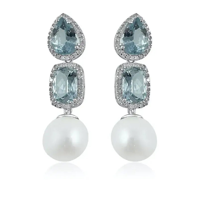 Double Aquamarine & Pearl Earrings