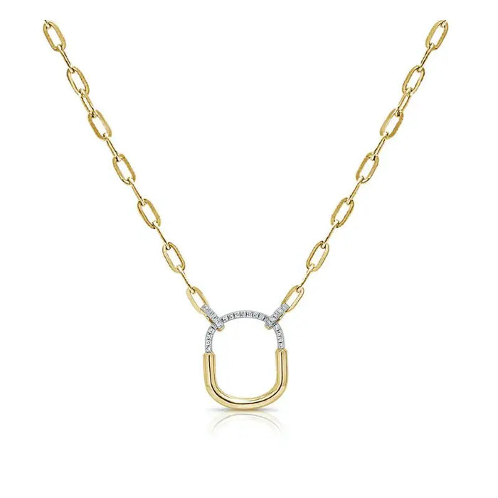 Lock Pendant 14K Yellow Gold & Diamond Paperclip Necklaces