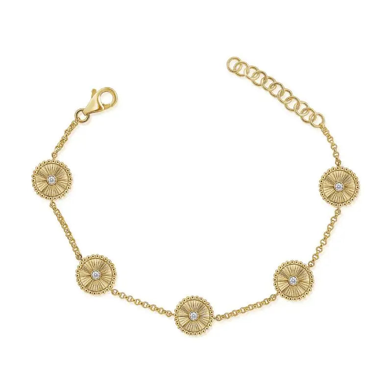 14K Yellow Gold & Diamond Circle Flute Bracelets