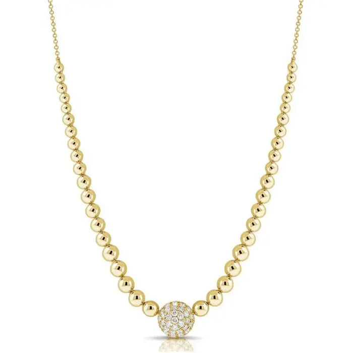 14K Yellow Gold Beads with Diamond Circled Necklaces