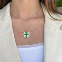 14K Yellow Gold Flute Heart with Emerald Cross Necklaces