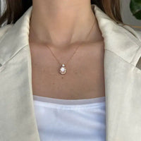 Set Pink Mother of Pearl on Rose Gold Necklace & Earrings