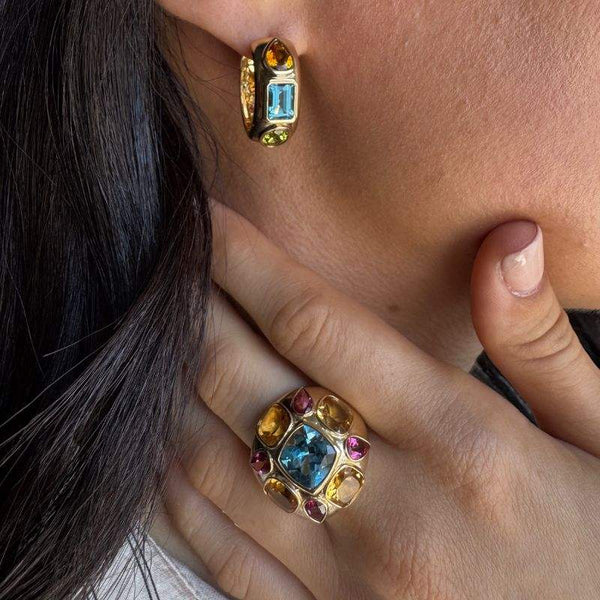 Anillo de coctel con topacio multicolor
