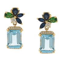 Set Blue Topaz with Tsavorite & Sapphire Flower Necklace & Earrings